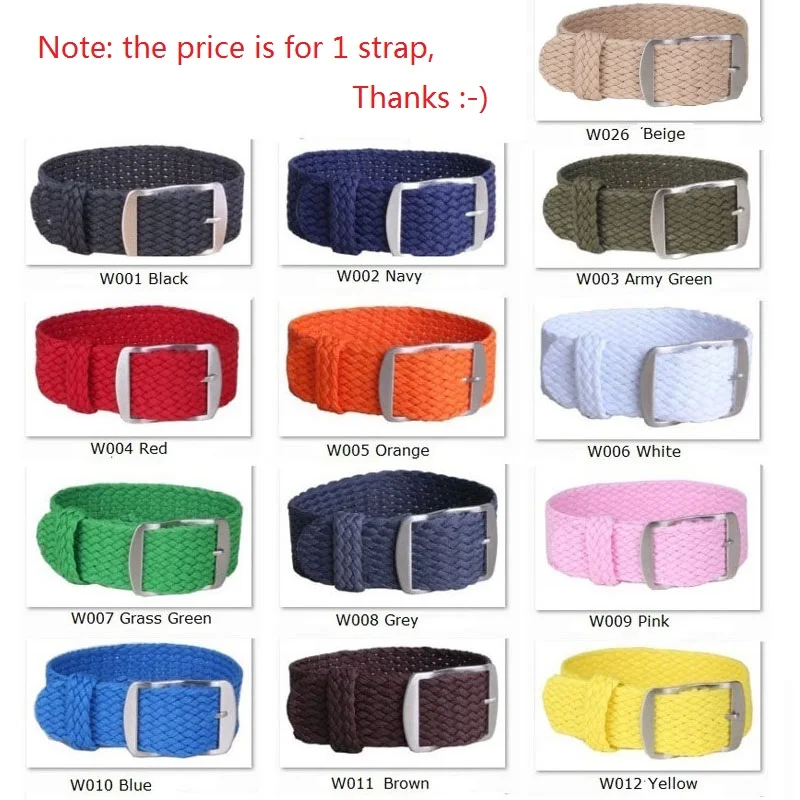 10pcs wholesale 14mm 16mm 18mm 20mm 22mm Solid color Perlon Woven Nylon watchbands bracelet fabric Woven Watch Strap Band Buckle