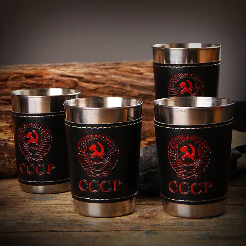 170ml Outdoor-Reise becher Set Camping geschirr Edelstahl Tasse mit Pu Leder tragbare Kaffee Wein Bier Whisky Tasse – Detail 3
