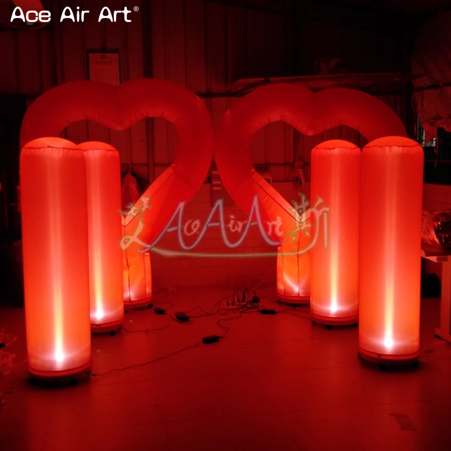 2 PCS Red Led Decoration Inflatable Pillars Column and Heart Shaped Ground Decor for US Wedding and Party