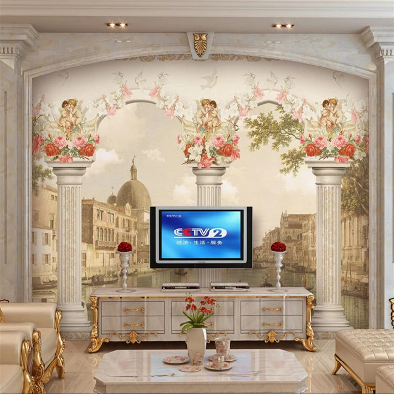 

wellyu papel de parede para quarto Custom wallpaper European Roman column oil painting living room TV sofa background wall