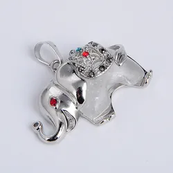 Natural Stone Pendant Ethnic Lucky Animal Elephant Silver Color Rhinestone Charm White Crystal Quartz Women Necklace Pendants