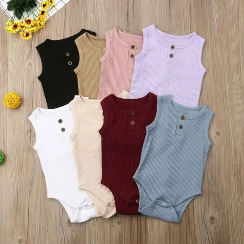 Newborn Baby Boy Girl Solid Knit Bodysuits Jumpsuit Summer Sleeveless Baby Bodysuit Outfits Casual Baby Clothes