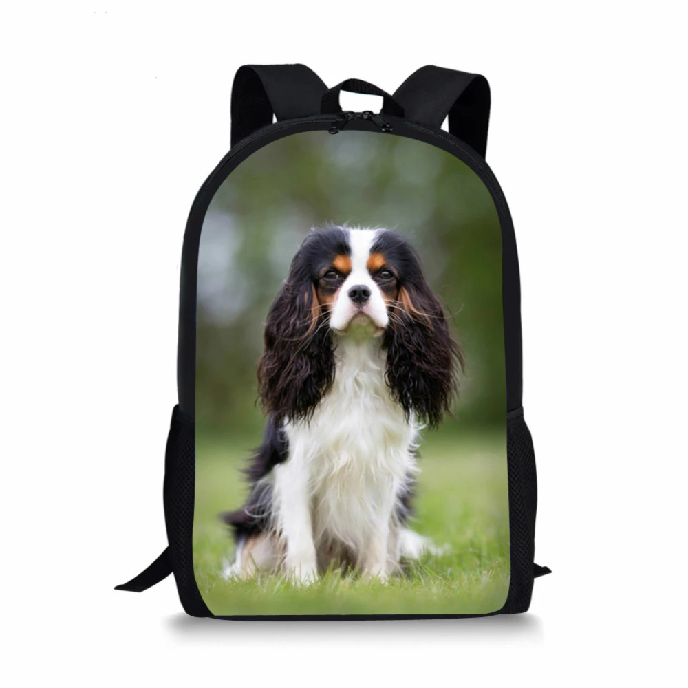 ELVISWORDS-mochilas escolares para adolescentes, morral informal con estampado de perro Spaniel para niñas y niños, Mochila Escolar de 16 pulgadas