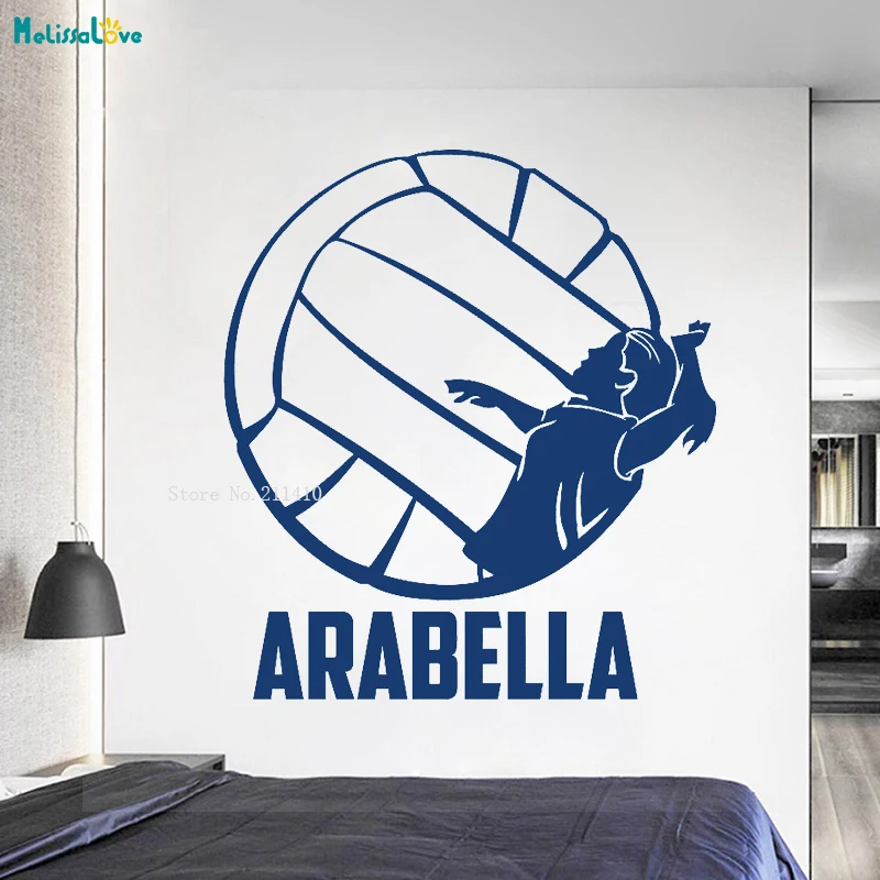 Custom Name Girls Volleyball Wall Sticker Home Decor Living Room Sport Decals Removable Vinyl Art New Design Murals YT1187