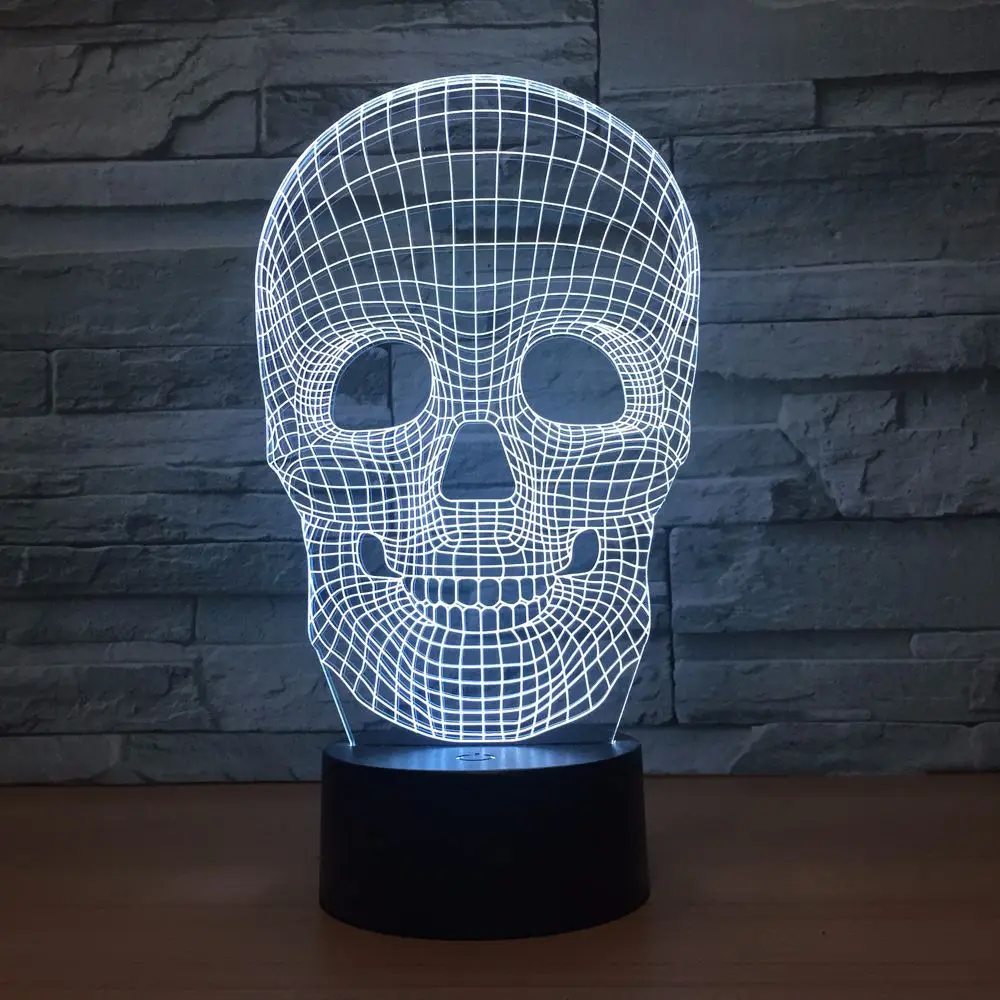 7 color led Skull head 3d visual night light Acrylic Action figure Wireless speaker Room ornament A18