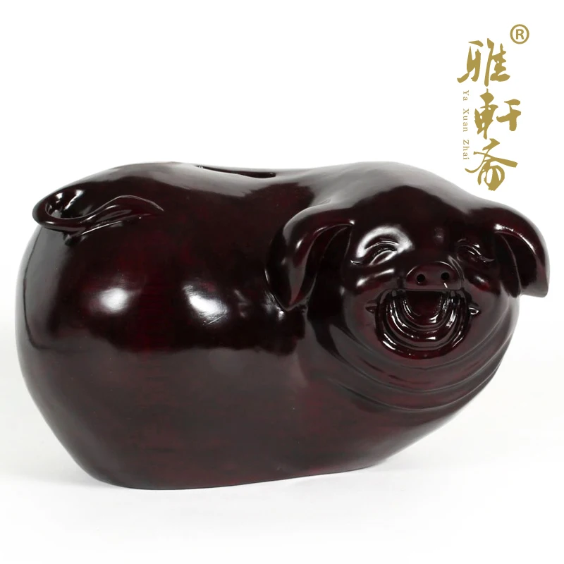 Ya Zhai carved rosewood handicrafts 21cm solid wood pig  black