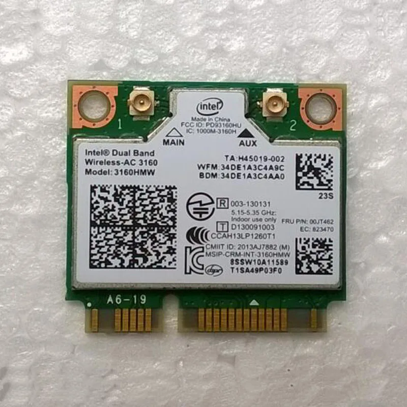 

Int Dual Band Wireless-AC 3160 802.11a/b/g/n/ac & Bt 4.0 Combo card For Lenovo M30-70 M40-70 Series, FRU 00JT462 SW10A11589