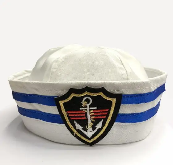 

Sailor Hat with Anchor Children Adults Party Costume Yacht Boat Ship Embroidered Sailor Cap Cosplay Performance Props white