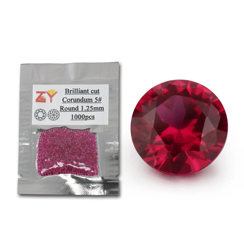 

1mm 3mm 5# Synthetic Red Diamond Round Brilliant Cut Corundum Gemstone