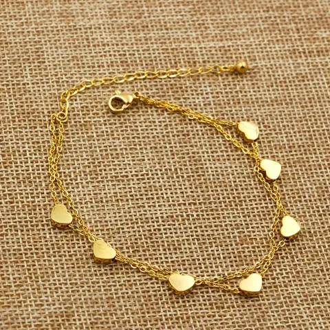 Super Lovely Seven Hearts Rose Gold Color Double Chain Anklet Titanium Steel Anti Allergic Anklet Jewelry Woman Kid Best Gift
