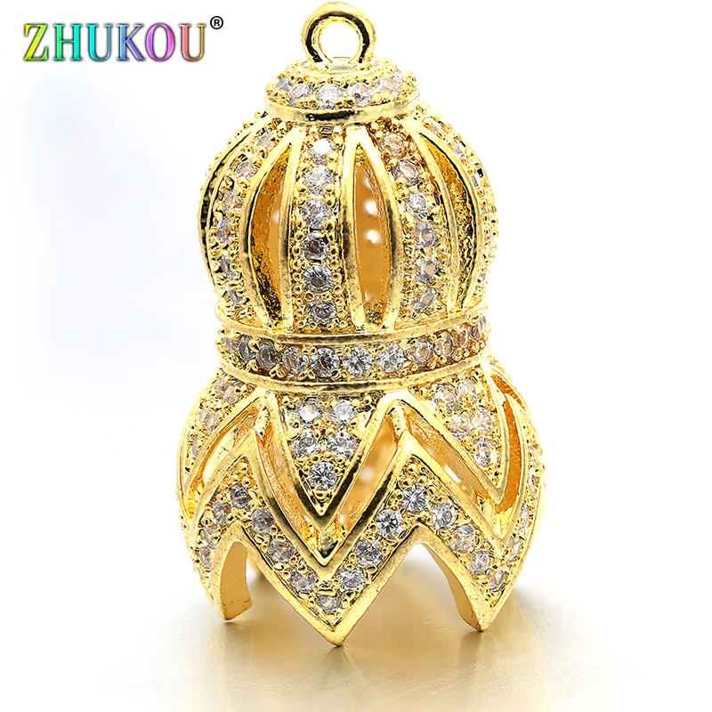 16*26mm High Quality Brass Cubic Zirconia Tassel Caps Pendant Connector DIY Jewelry Findings, Hole: 1.5mm, Model:VM17