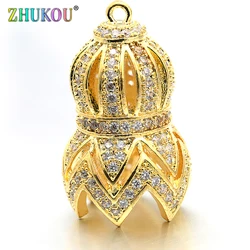 16*26mm High Quality Brass Cubic Zirconia Tassel Caps Pendant Connector DIY Jewelry Findings, Hole: 1.5mm, Model:VM17