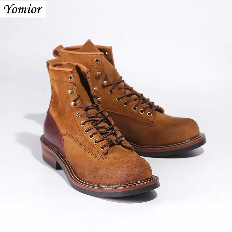 Top Quality Handmade New Arrival All-matching Men Platform Motorcycles Boots Lace-Up Kanye West Cow Leather Fashion Casual Boots