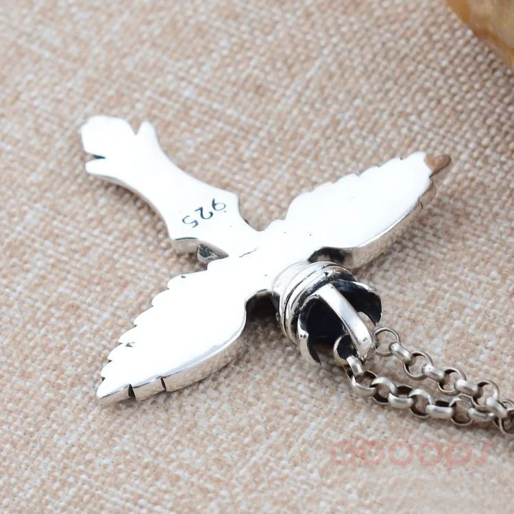 Vintage 925 Sterling Silver Cross Pendant,Angel Wings Pendant for Men,Free Shipping