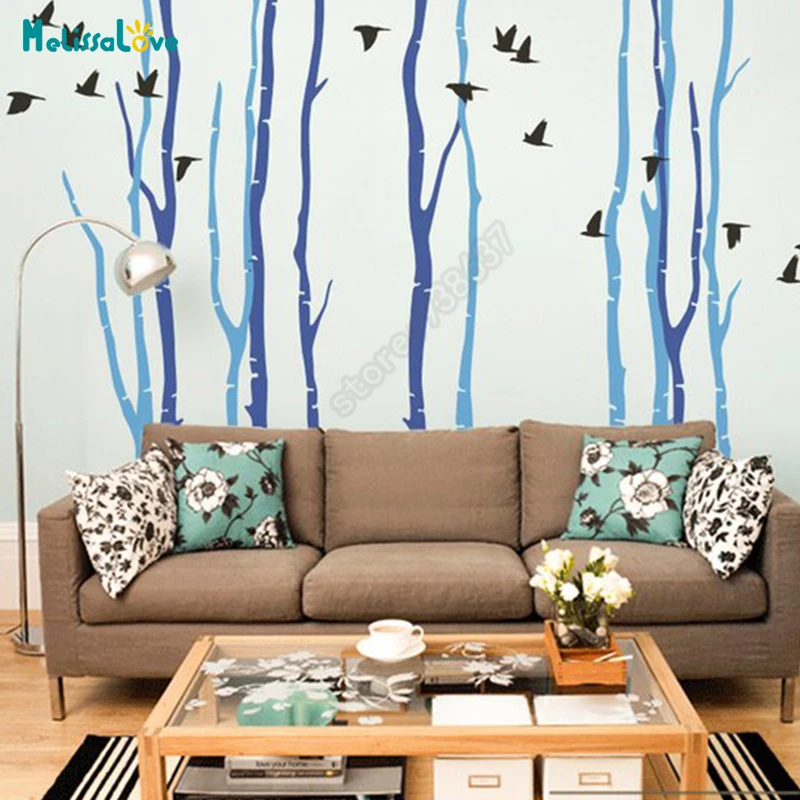 DIY Large Size Birch Trees And Bird 11 Trees In Total Nursery Wall Decal Baby Room Sticker Kid Room Wallpaper Decorative B921