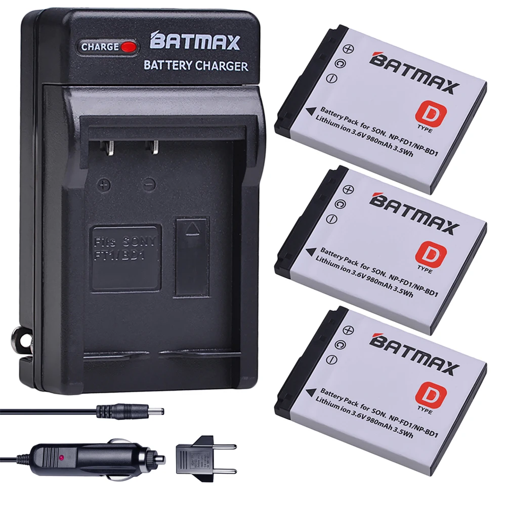 Batmax 3Pcs NP-FD1 NP-BD1 NP BD1 FD1 Battery+Charger Kits For sony DSC T300 TX1 T900 T700 T500 T200 T77 T900 T90 T70 T2 G3 S930