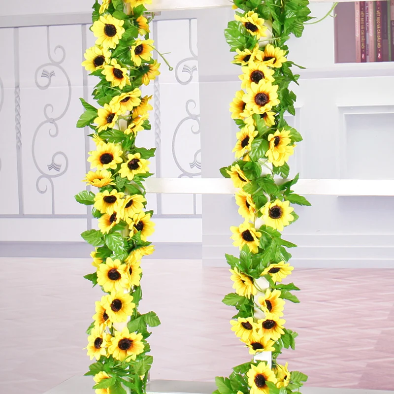 240cm sunflowers rattan artificial Silk Flowers Vine Leaf Garland wreath Plants For Home wedding Decoration Hawaiian Party decor