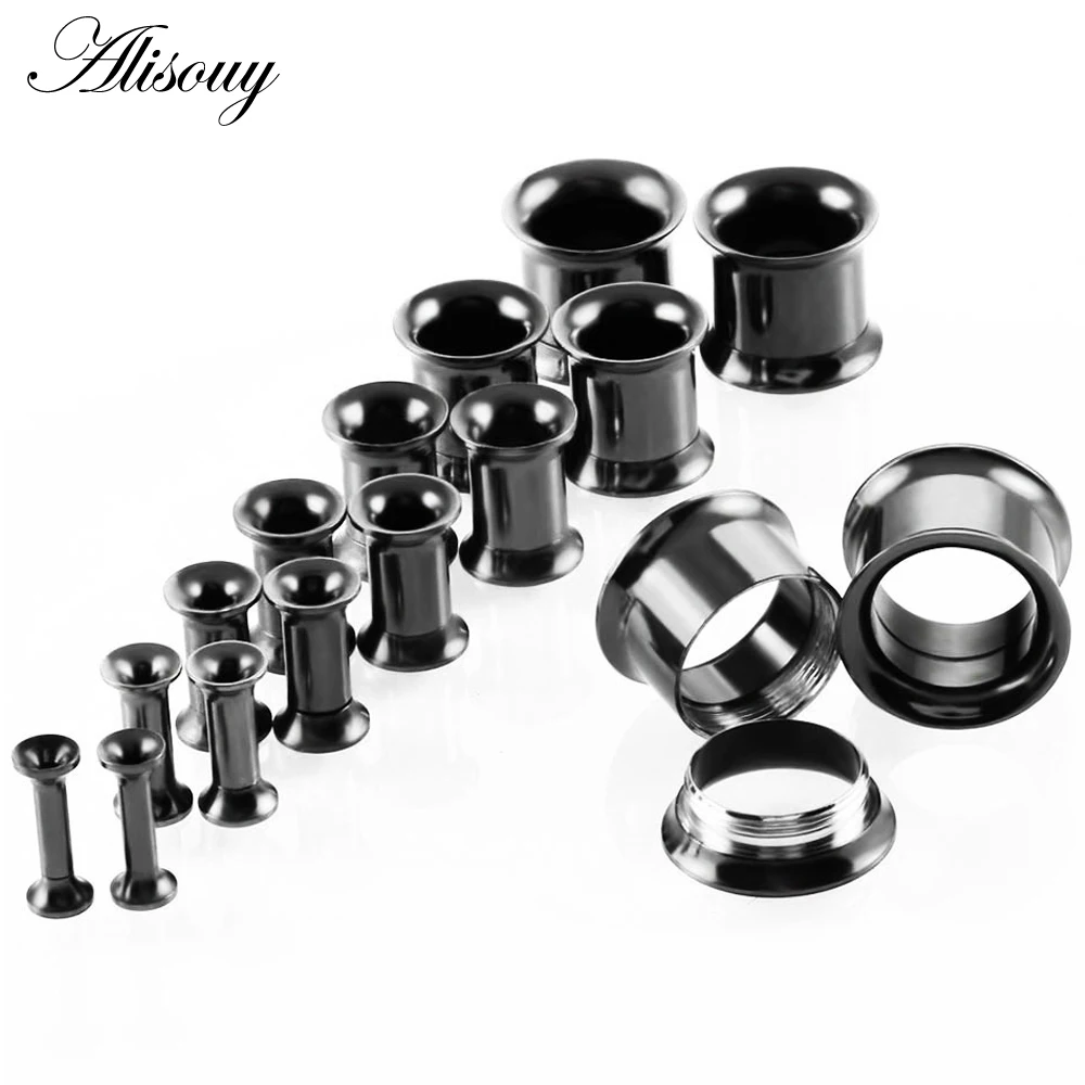 Alisouy 2pc Surgical Steel Screw Ear Flesh Tunnel Plugs Anodized Double Flared Hollow Ear Expander Gauge Body Jewelry 2-30mm