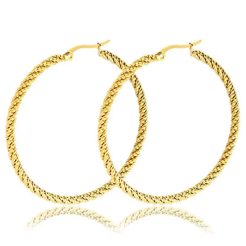 Wholesale Jewelry -- Titanium steel Rope Round Hoop Earrings For Women Jewelry no stone Gold / White / Black Color