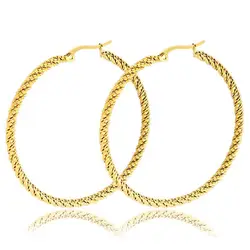 Wholesale Jewelry -- Titanium steel Rope Round Hoop Earrings For Women Jewelry no stone Gold / White / Black Color