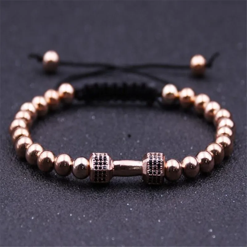 New Black Hematite Beads Stone Bracelet Fitness Fit Life Prayer Dumbbell Bracelets For Men Macrame Barbell Jewelry