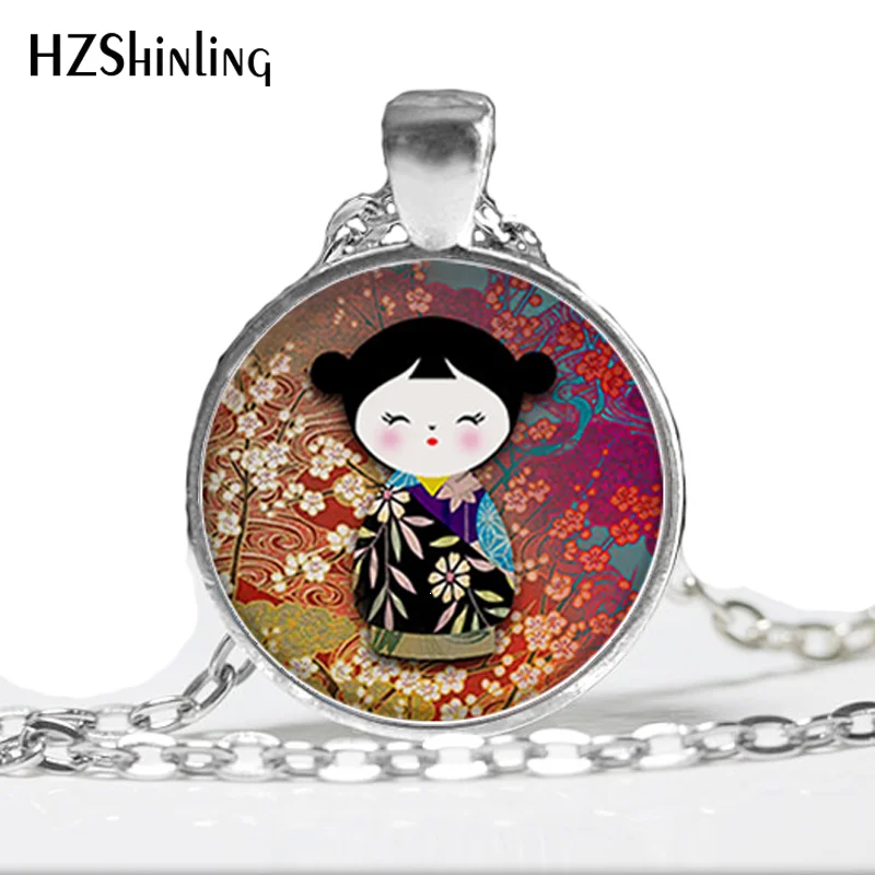 HZ--A293 Kokeshi Doll pendant, Kokeshi necklace charm Japanese jewelry, burgundy wine ethnic doll charm HZ1