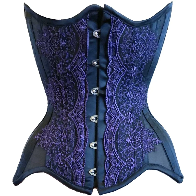 Annzley Corset Long Underbust Mesh Korsett Double Steel Bonings Corset With Purple Lace For Women Waist Slimming