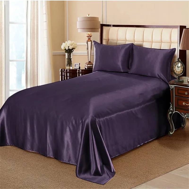 One Flat Sheet 100% Mulberry Silk 22 Mm Seamless Silvery Dark Blue Purple Colors King  Size Customize