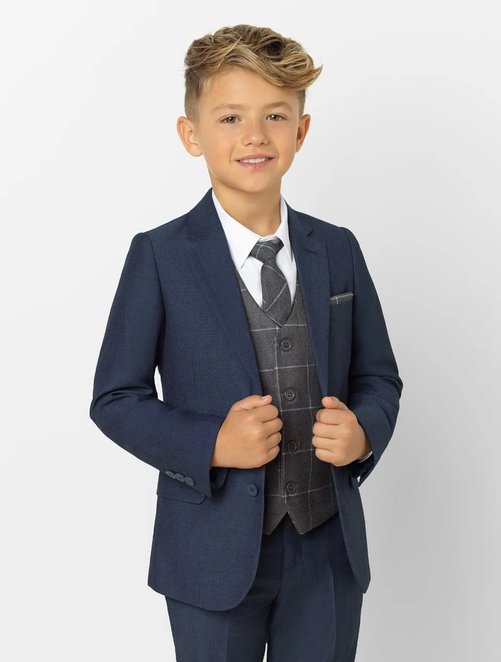 New Arrival Boys' Attire Peaked Lapel Kids Suits Custom Made Clothing Set 3 Pieces Prom Suits (Jacket+Pants+Tie+Vest) 011