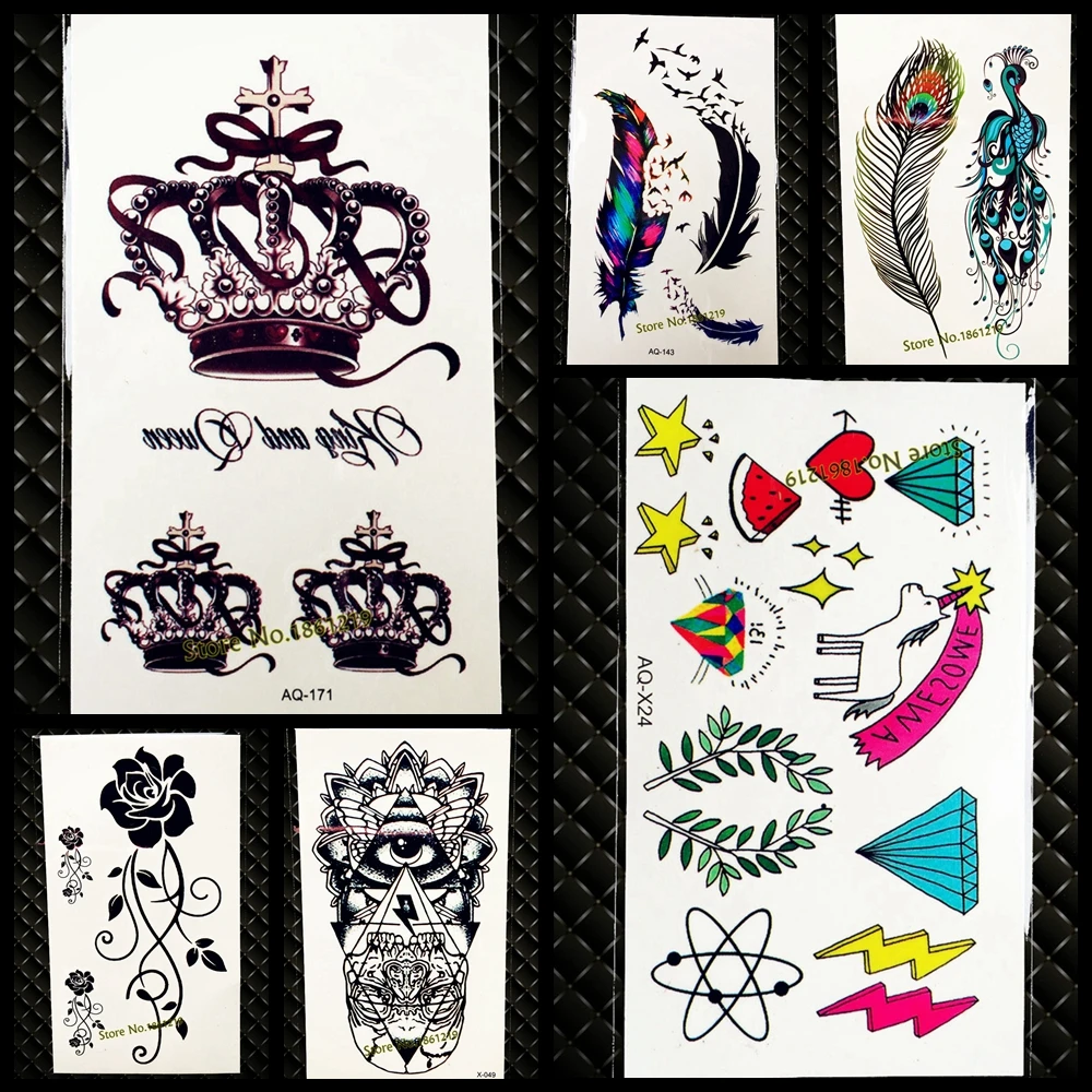 

1PC Sexy Women Body Neck Art Water Transfer Fake Tattoo Queen Crown Letter Jewelry Design Temporary Tattoo Decals Sticker GAQ171