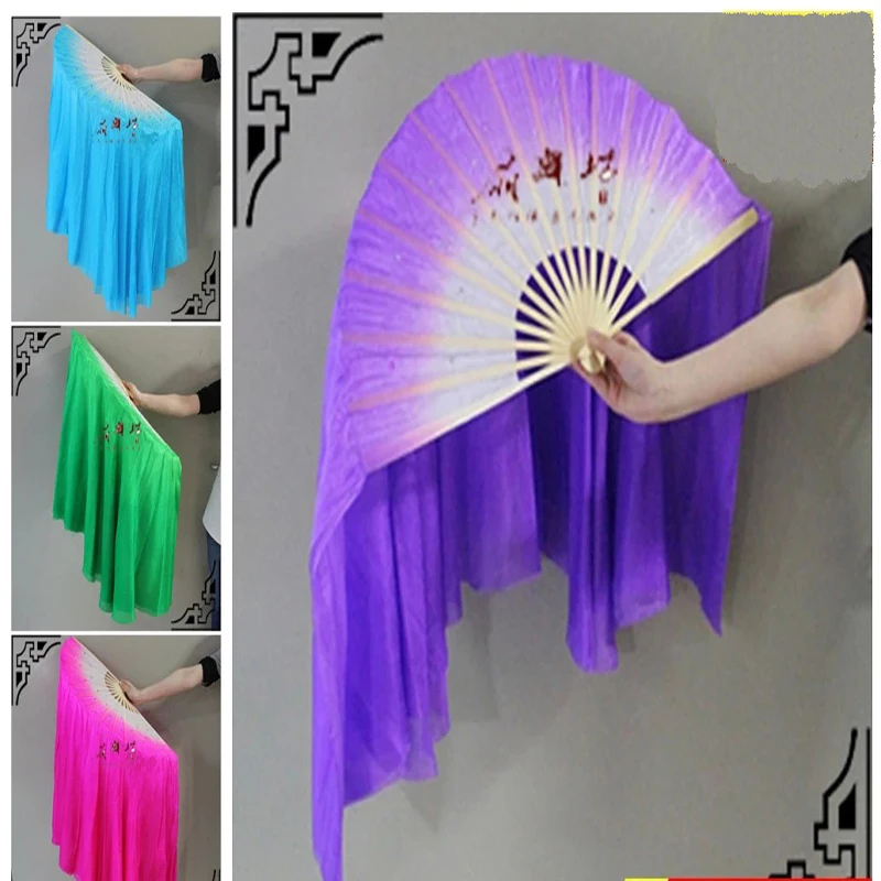 Nuovo 66 cm due-sides belly dance Silk Fan Veils Nizza 1 pair 100% Seta pieghevole A mano Fan Performance sul palco Practise Puntelli Fan