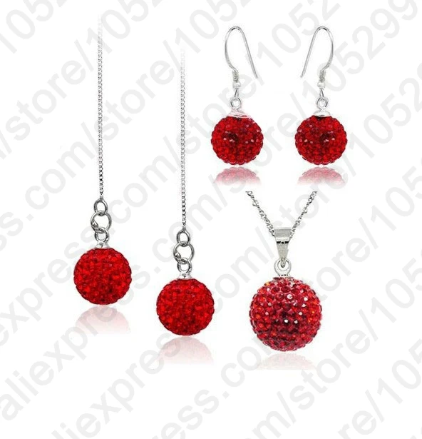 Wholesale Jewelry Sets 925 Sterling Silver 10MM Austrian Crystal Disco Ball Beads Necklace Chains Earring Ear Thread