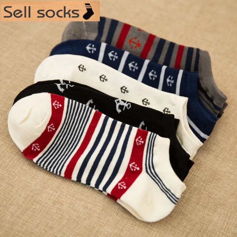 Clearance! new summer Stripes Sailor anchor man Casual ankle cotton socks men boat sock slippers harajuku EUR39-44