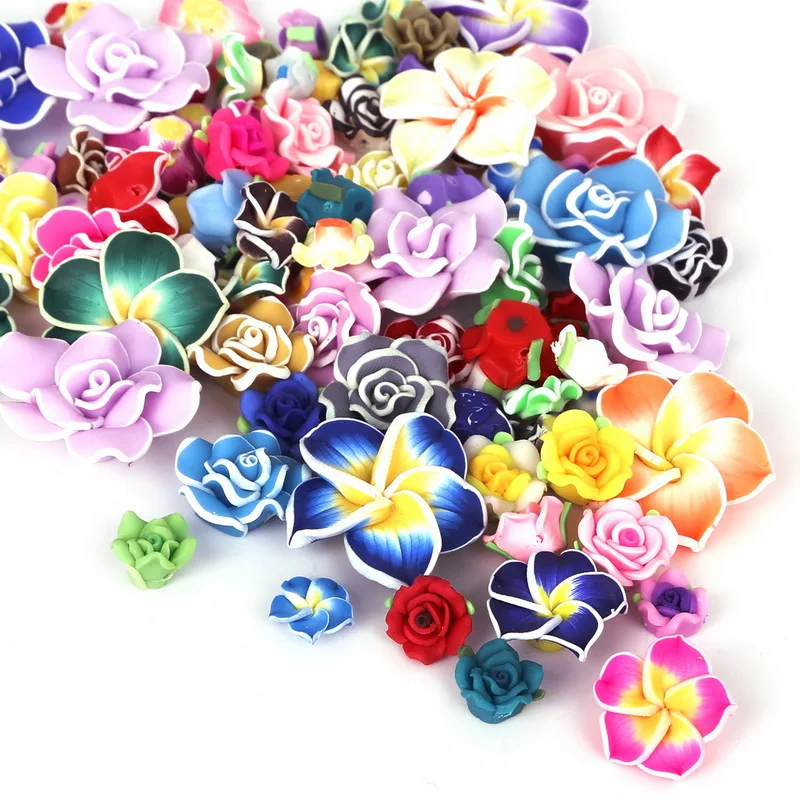 

5-10pcs New Fashion Lovely Charming Mixed-color Polymer Clay Flower Loose Spacer Beads 10-30mm