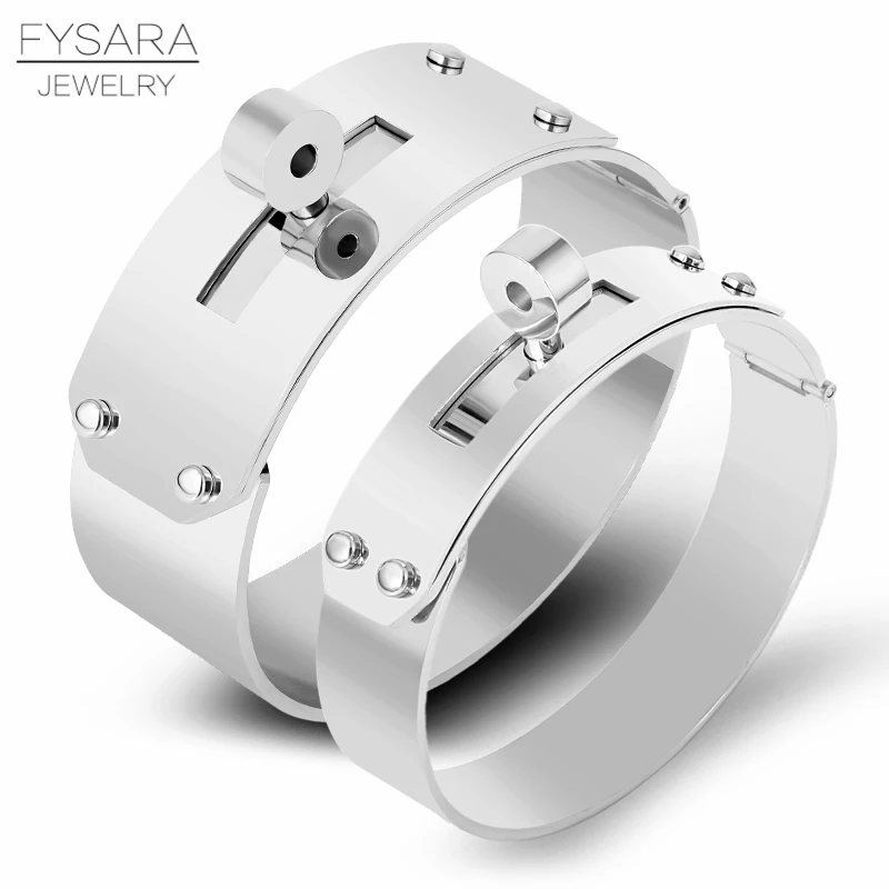 FYSARA 21mm/12mm Big Wide Button Bracelet & Bangle For Men Women Brand Rock Jewelry Pulseiras Stainless Steel Manchette