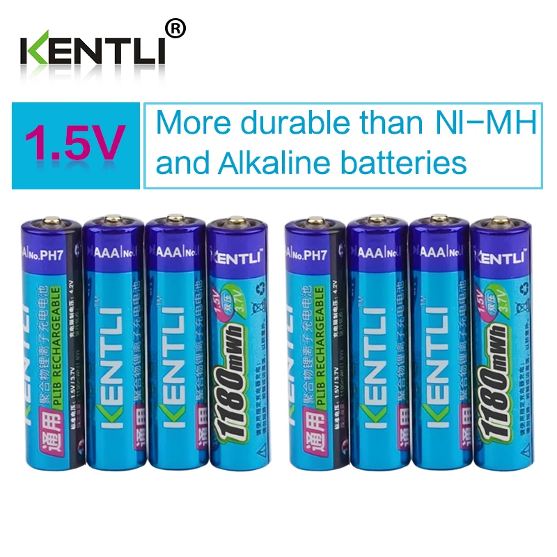 

KENTLI 8pcs no memory effect 1.5v 1180mWh AAA polymer lithium li-ion rechargeable batteries aaa battery