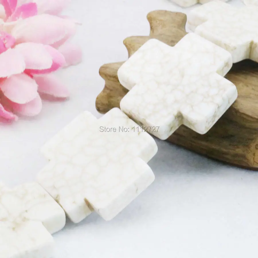 Accessory Crafts 34mm Cross Turkey Howlite Chalcedony Loose Beads DIY 15inch Lucky Prayer Stone Jewelry Making Fitting Female