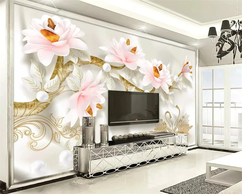 

beibehang papel de parede Custom 2019 three-dimensional embossed magnolia European retro TV background wallpaper papier peint