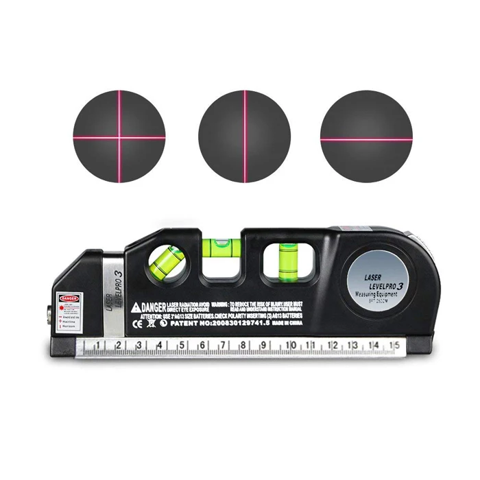 Laser Level Horizon Verticale Measuremultipurpose Maatregel Niveau Laser 8FT Aligner Standaard En Metrische Heersers Zwart