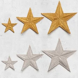 10pcs/lot Embroidered Golden Silver Applique Iron On Star Patches for Clothing Applique for Clothes Sweater Bags Patch DIY