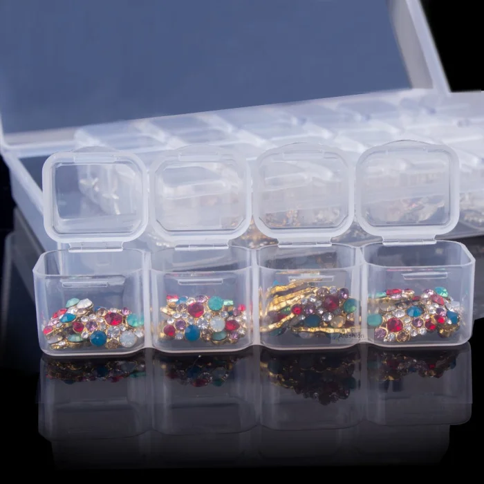 1pc plastic 28 slots nail storage box nail art organizer rhinestone jewelry powder bead sequin display case container