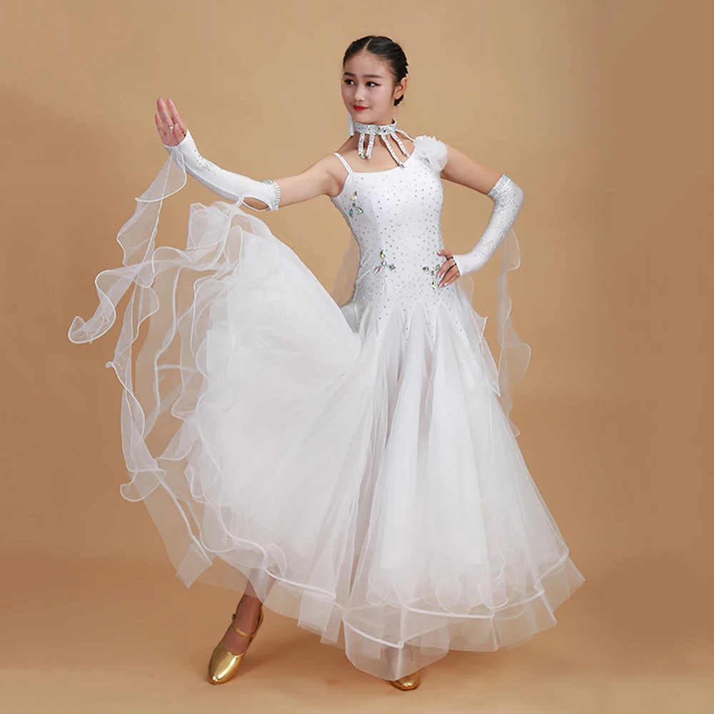 

Ballroom Dance Dress Women 10 Colors Home Made Rhinestone Top Gauze Skirt Performance Stage Modern Jazz Waltz Vestido Menina