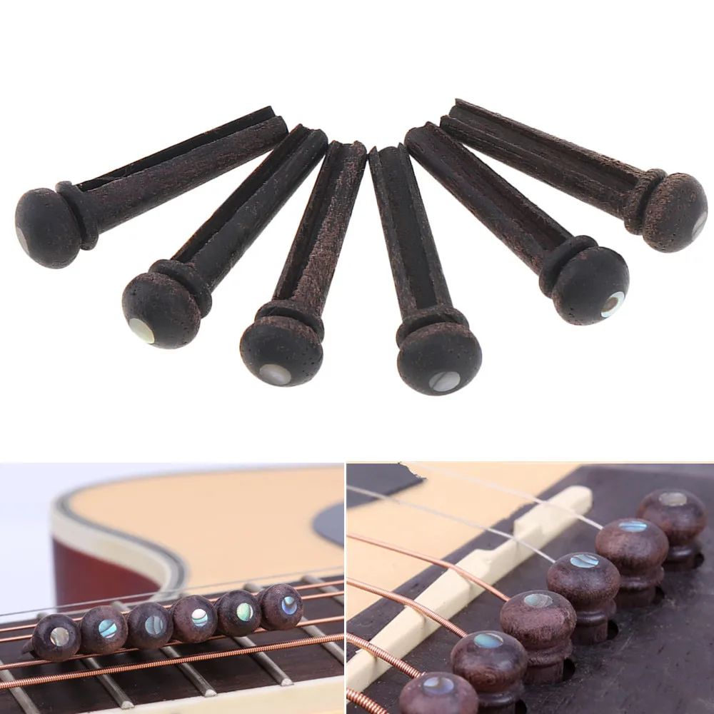 

6pcs Rose Wood Bridge Pins with Pearl Shell Head Strings Nail Pegs Set for Folk Acoustic Guitar Parts Accessories