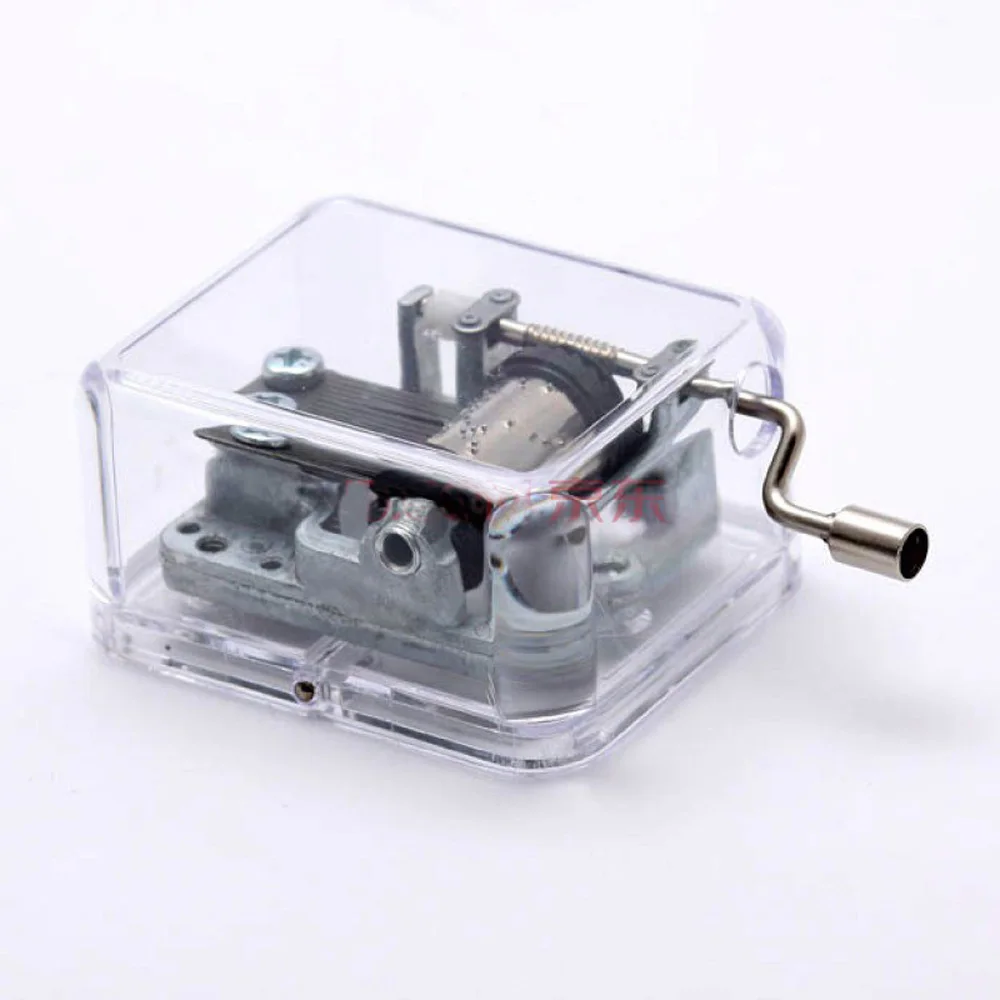 Plastic Handcrank 18 Note Music Box Silver Movement Transparent Musical Toys Christmas Gift for Kids,Different Songs Available