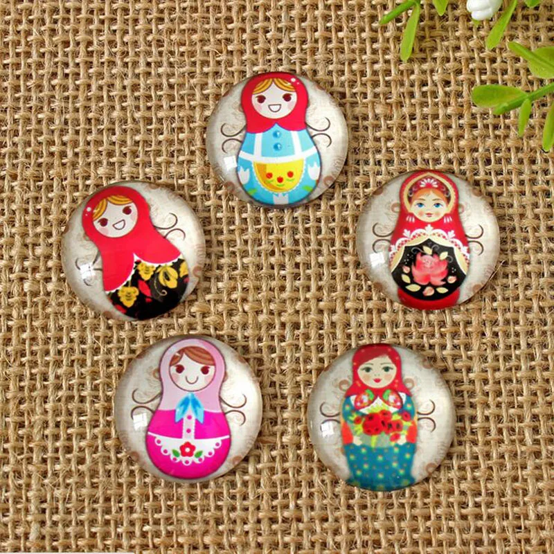 60Pcs 8mm-35mm Round Glass Cabochon Mix Russian Porcelain Doll Shape Glass Cabochons Jewelry Findigns