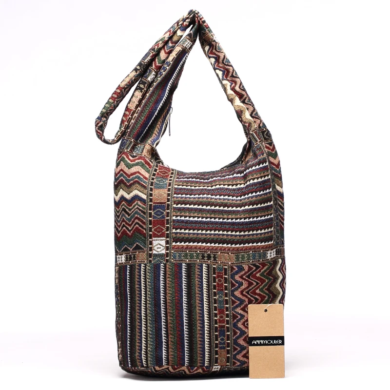 Annmouler New Women Shoulder Bag Woven Fabric Messenger Bag Aztec Hippie Bag  Capacity Crossbody Bag Female Bohemian Hobo