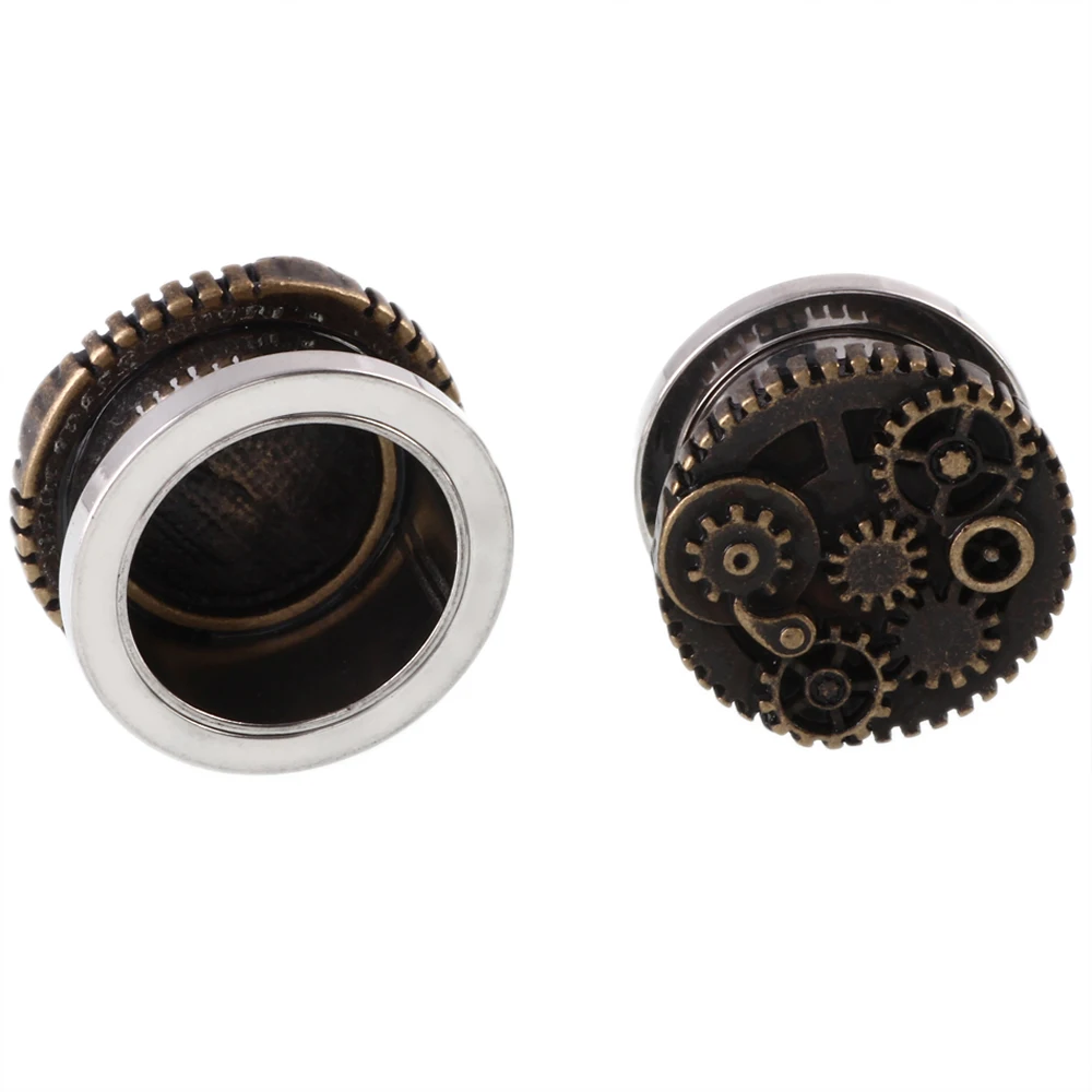 2PCS Steampunk Wheel Screw Fit Outer Thread Ear Flesh Tunnel 8mm-20mm Ear Stretchers Gauges Expander  Piericng Plug