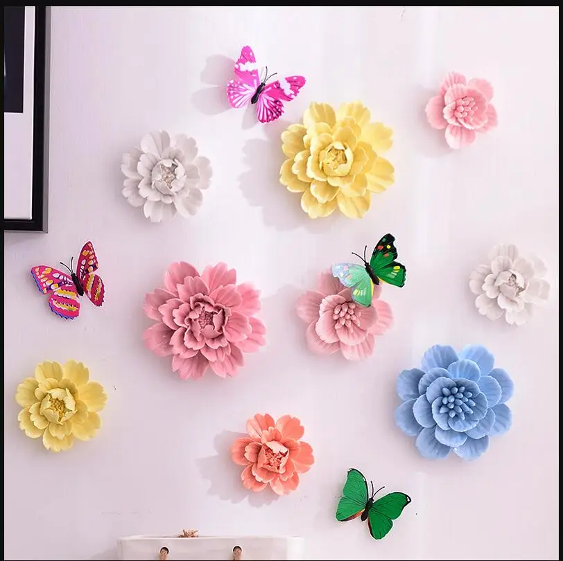 Pastoral Ceramic Fake Flower Wall Hanging Cafts Decoration Hotel Corridor Wall Mural Ornaments Home Livingroom Wall Sticker Art