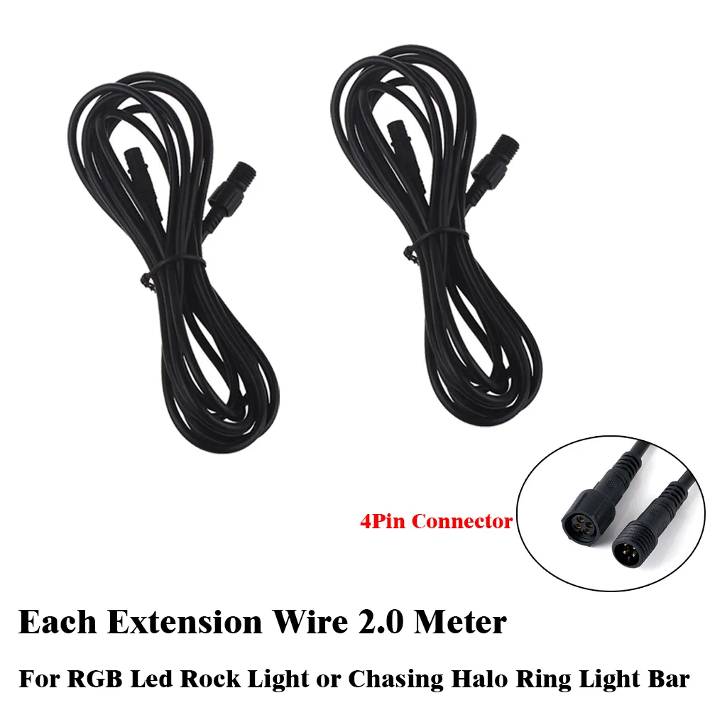 

2pcs 6.56 FT IP68 Male & Female Extension Cable Wire Core 4PIN Connectors for RGB LED Rock Lights Pods/Chasing RGB Halo Rings