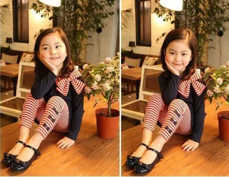 Retail and wholesle 2022 spring and autumn toddler girl clothing sets children clothes kids top with bow+striped leggings 2pcs